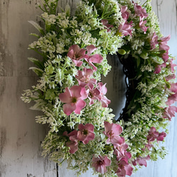 ピンク小花のナチュラルリース(アーティフィシャル　27cm) 4枚目の画像