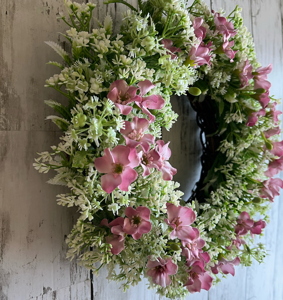 ピンク小花のナチュラルリース(アーティフィシャル　27cm) 4枚目の画像