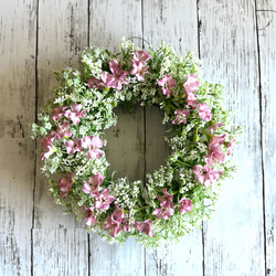 ピンク小花のナチュラルリース(アーティフィシャル　27cm) 1枚目の画像