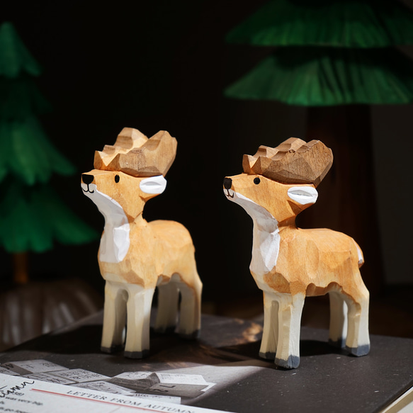 ＜MAJOTREE＞トナカイの置物（ハンドメイド品） トナカイ 手作りの木彫り オフィスの机の小物 置物 プレゼント その他