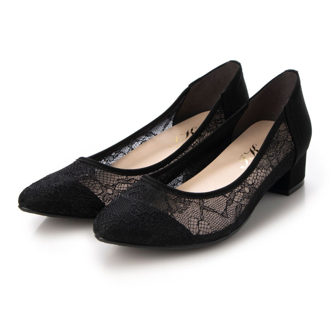 【日本製】チュール&レース 美脚パンプス ＃485■ブラックチュール■