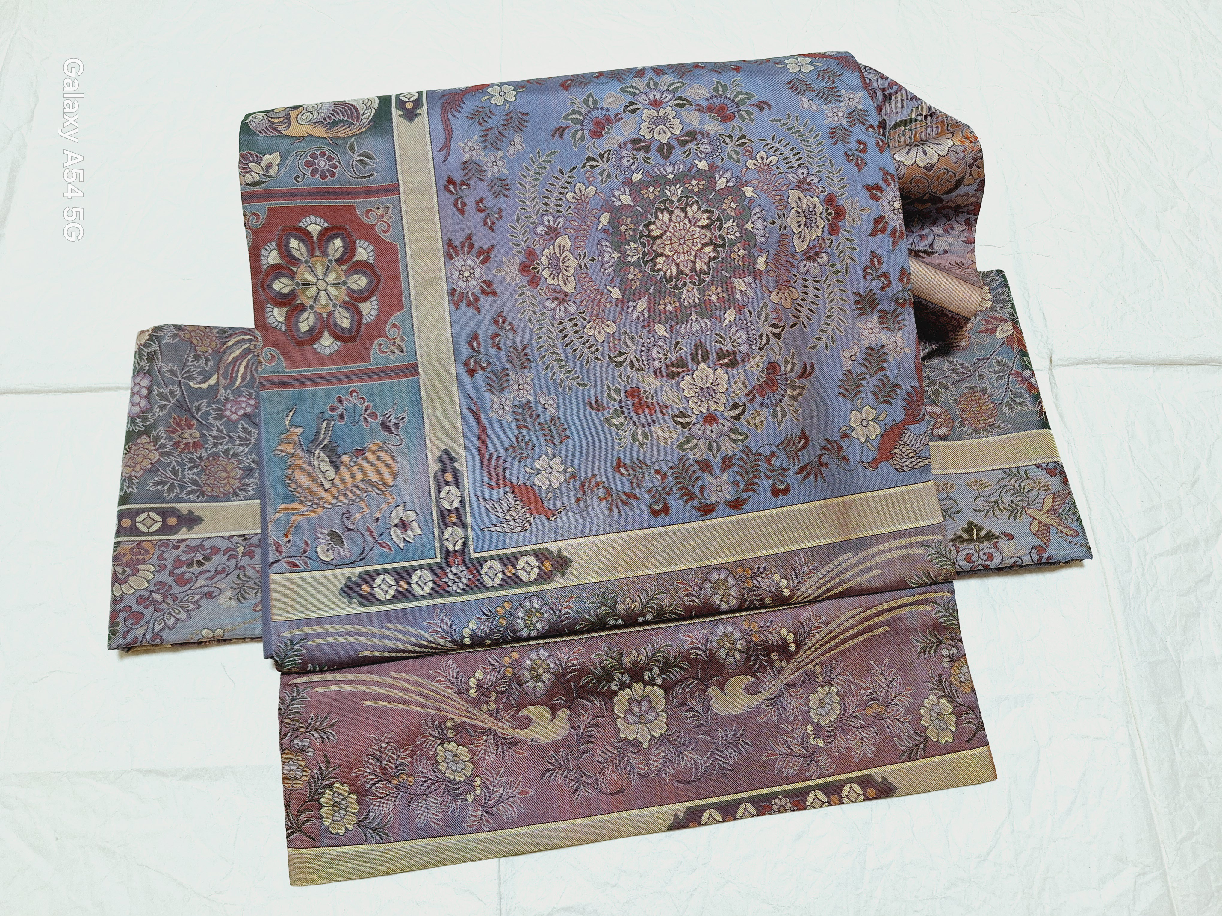 らワンタッチ帯　くらわん帯　洒落袋帯リメイク　鳳凰尾長鳥花食鳥花文様　作り帯　簡単帯