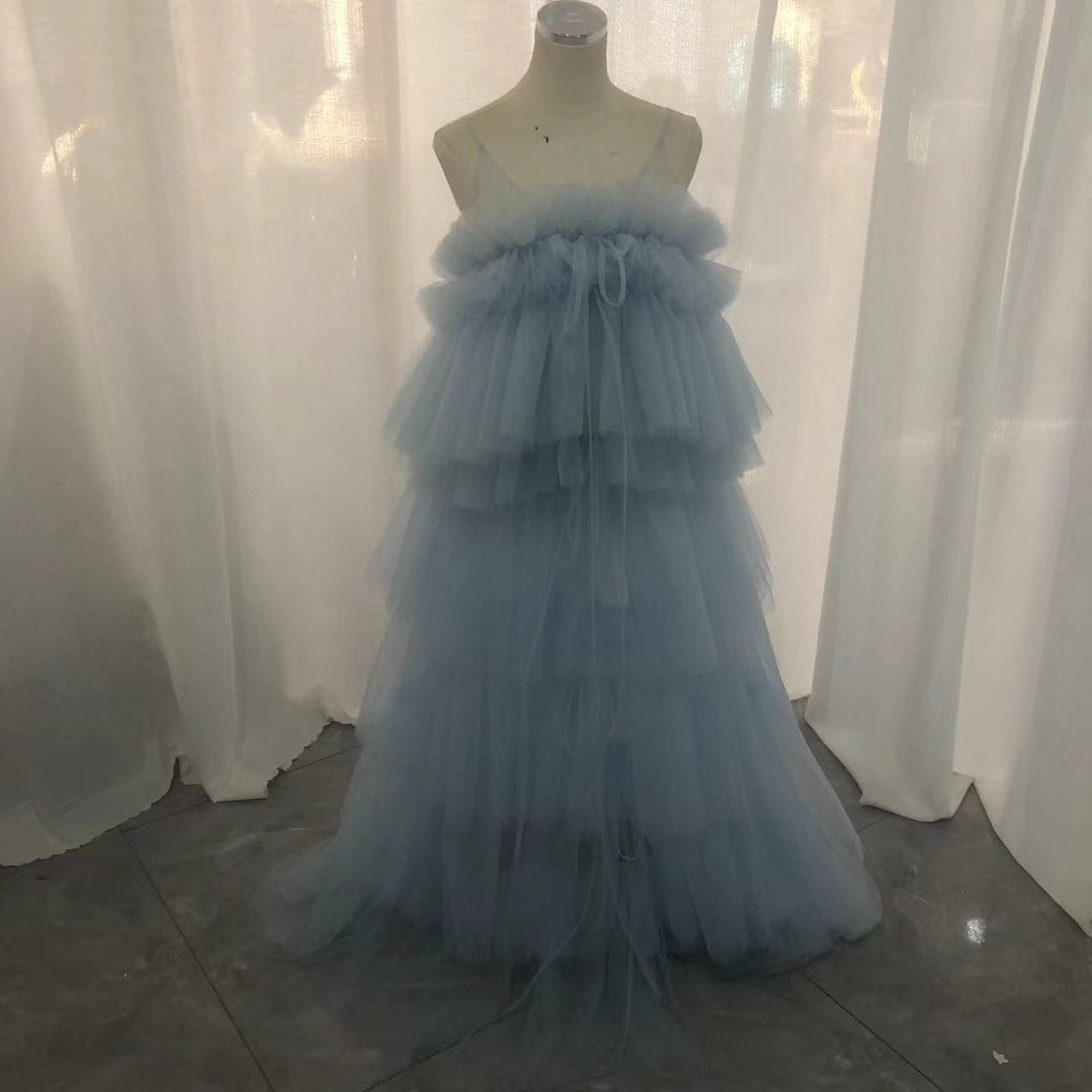 送料無料 ！上品！キャミソール ペールトーンのミント青 色 チュールドレス ソフトチュール カラードレスオーバースカート