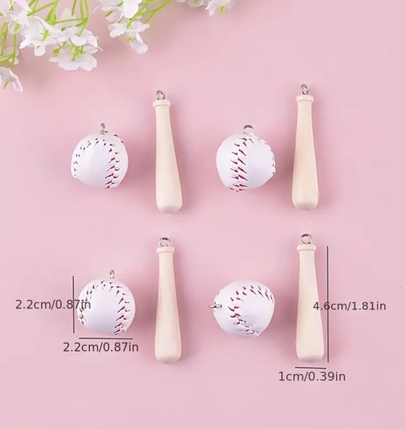 【各１個】バット ボール ハンドメイド 野球 アクセサリー チャーム 2枚目の画像