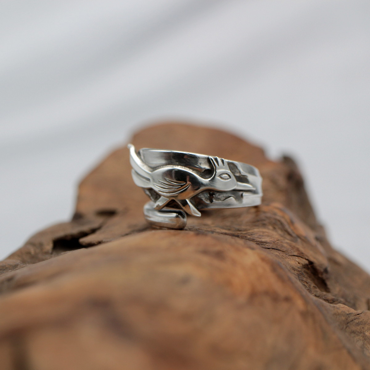 ドリル・カッコウ｜シルバー｜ヴィンテージ｜スプーンリング｜鳥｜自然｜動物｜アメカジ｜カジュアル｜こなれ感｜ナチュラル