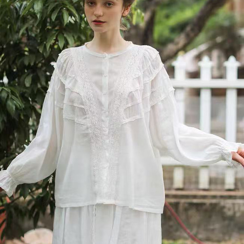 森ガール レースブラウス 長袖 薄手ブラウス ブラウス hellodream 通販