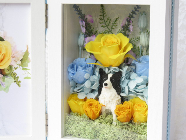 ボーダーコリーのお花のフォトフレーム   　ペット  お誕生日　結婚祝い　虹の橋　セミオーダー