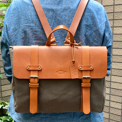 ヌメ革 3wayバッグ 焼印入り キャメル 手縫い ☆送料無料 リュック