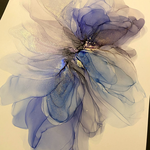 No.69 アルコールインクアート 原画 A4サイズ  青 / 絵 抽象 絵画 森