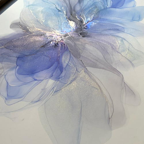 No.69 アルコールインクアート 原画 A4サイズ  青 / 絵 抽象 絵画 森
