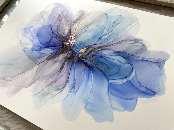 No.69 アルコールインクアート 原画 A4サイズ  青 / 絵 抽象 絵画 森