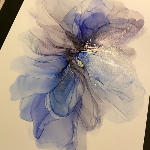 No.69 アルコールインクアート 原画 A4サイズ  青 / 絵 抽象 絵画 森