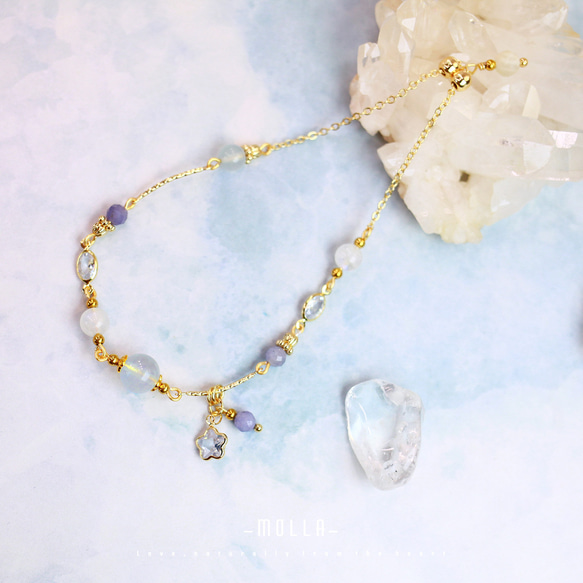 Molla 星月藍紫夜|月光石海藍寶坦桑石（手工訂製-可調式手鍊） 第1張的照片