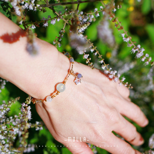 Molla 星月藍紫夜|月光石海藍寶坦桑石（手工訂製-可調式手鍊） 第2張的照片