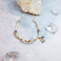 Molla 星月藍紫夜|月光石海藍寶坦桑石（手工訂製-可調式手鍊） 第4張的照片