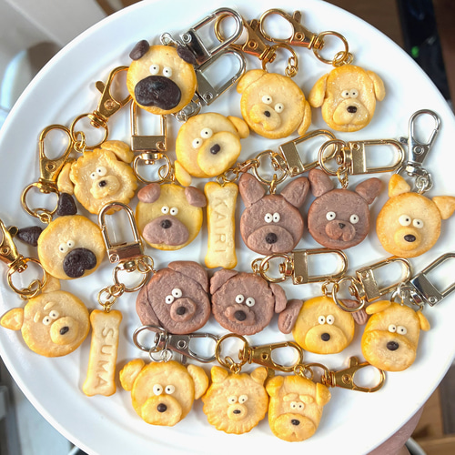 うちの子】お名前入りキーホルダー＊ワンコクッキー&骨クッキーセット