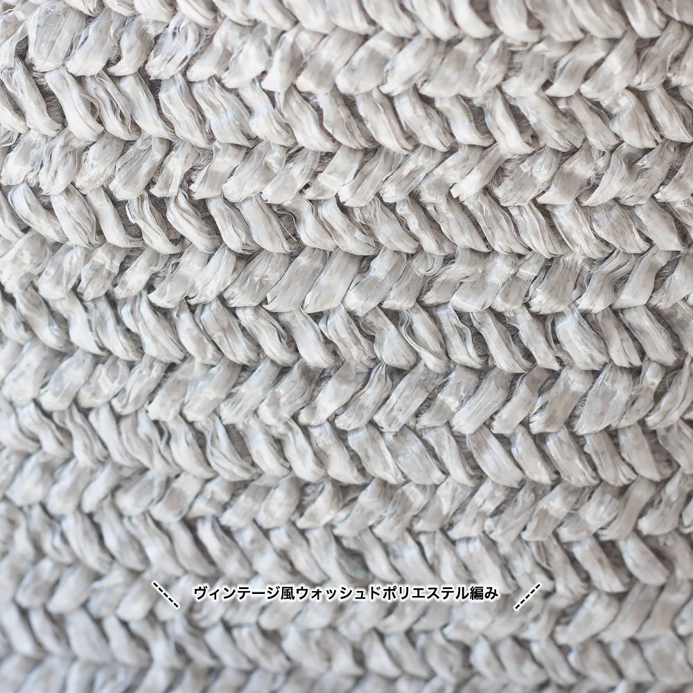 春夏かごバッグ｜ボウリングバッグ｜ヴィンテージ風編みｘPUレザー【ライトグレー】ロングハンドル｜肩掛け｜ファスナー付き