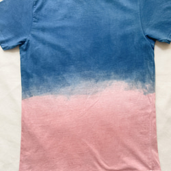 送料無料ナチュラルな "Tropical Time" 優しいピンクとブルーに藍染と泥染したオーガニックコットンTシャツ 6枚目の画像