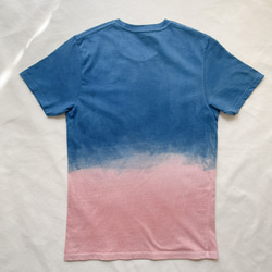 送料無料ナチュラルな "Tropical Time" 優しいピンクとブルーに藍染と泥染したオーガニックコットンTシャツ 4枚目の画像
