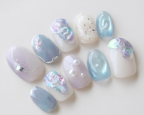 うるうる紫陽花ニュアンスネイル◇ネイルチップ【casual-No.83