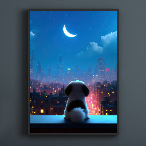 Luna and New York City - シーズー犬】ジークレー版画＊名入れOK