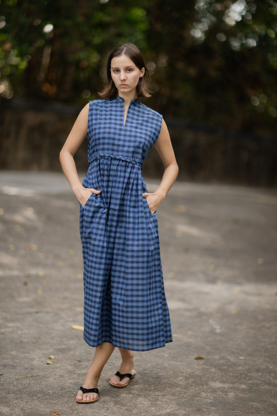 ギャザーワンピース(チェック柄/コットン)