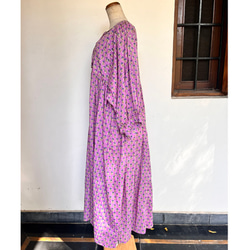 インド／インド綿 ブロックプリントロングドレス　パープルｘブルーフラワー 10枚目の画像