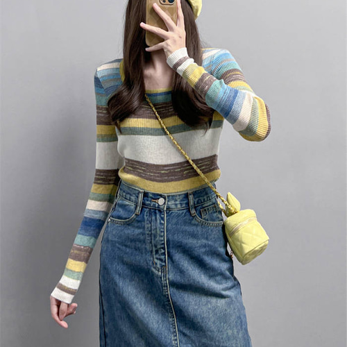 セットアップ デニムロングスカート 2点セット ニットトップス