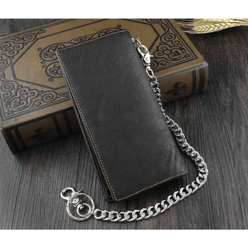 財布 長財布 高品質 レザー ウォレット チェーン付きマルチカード