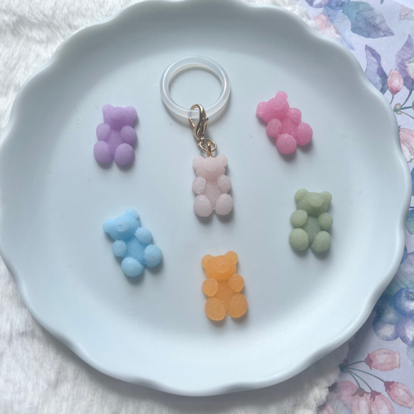 【名入れ】アンブレラマーカー（くまグミ）ネームタグ イニシャルチャーム 傘マーカー ペットボトルマーカー 8枚目の画像