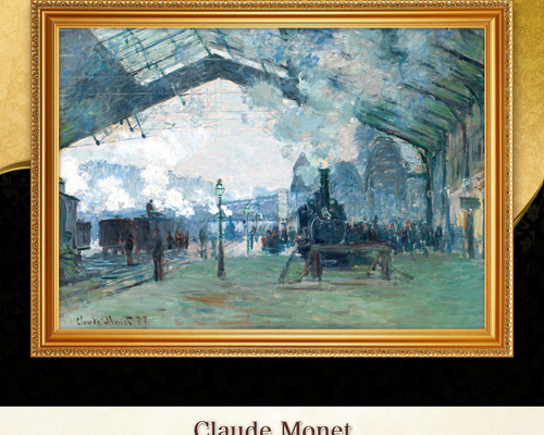 ★秀作★ 手書き油絵 クロード・モネ サン・ラザール駅 額付 絵画 油彩画 モネ『サン＝ラザール駅』複製画 【額入り】 絵画 〜ART❖MUSEUM