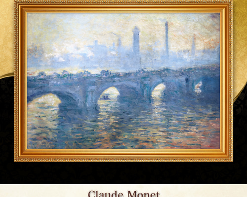 【美品】モネ 霧のウォータールー橋 レプリカ　額縁あり モネ『霧のウォータールー橋』複製画 【額入り】 絵画 〜ART