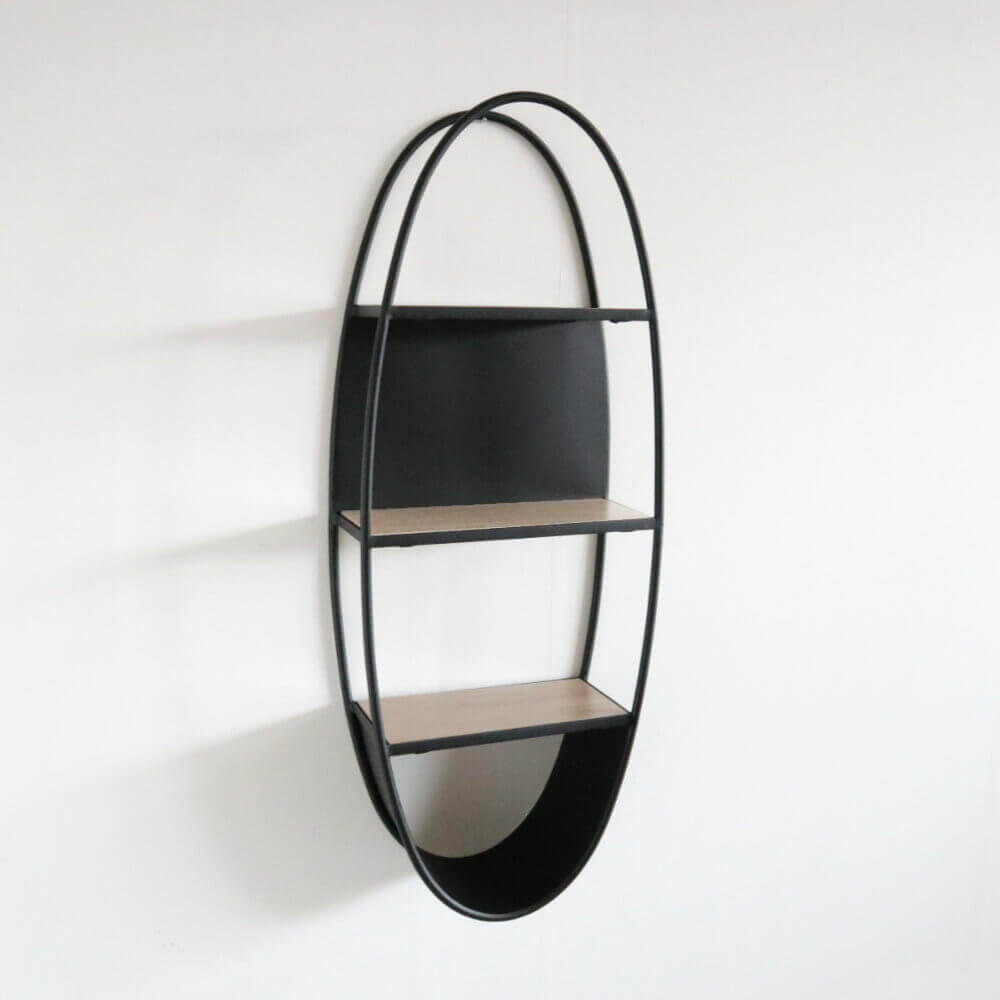 オーバルシェイプ・アイアンディスプレイラック｜壁掛け縦長シェルフ