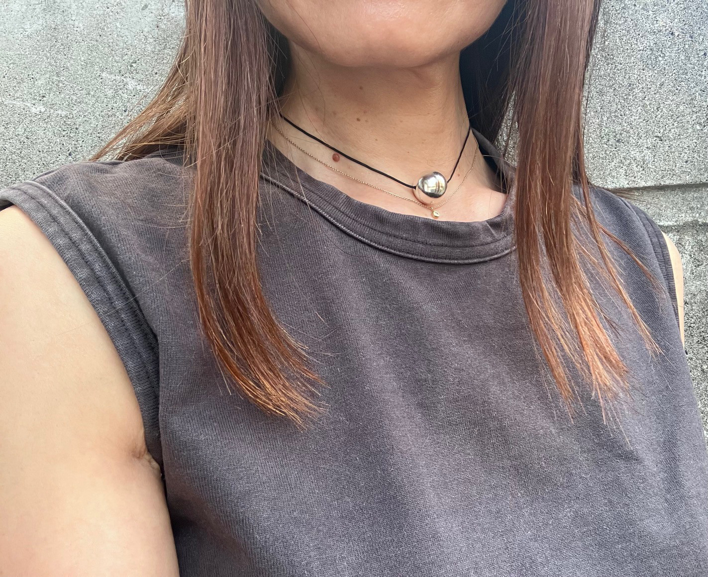 調節可能 2way シルバーボール・球体・チョーカー・紐ネックレス