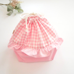 ギンガムチェックのフリル付き巾着袋＊ピンク 給食袋 She* 通販