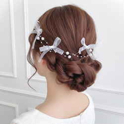 パール リボン バックカチューシャ フロントカチューシャ/ ブライダル
