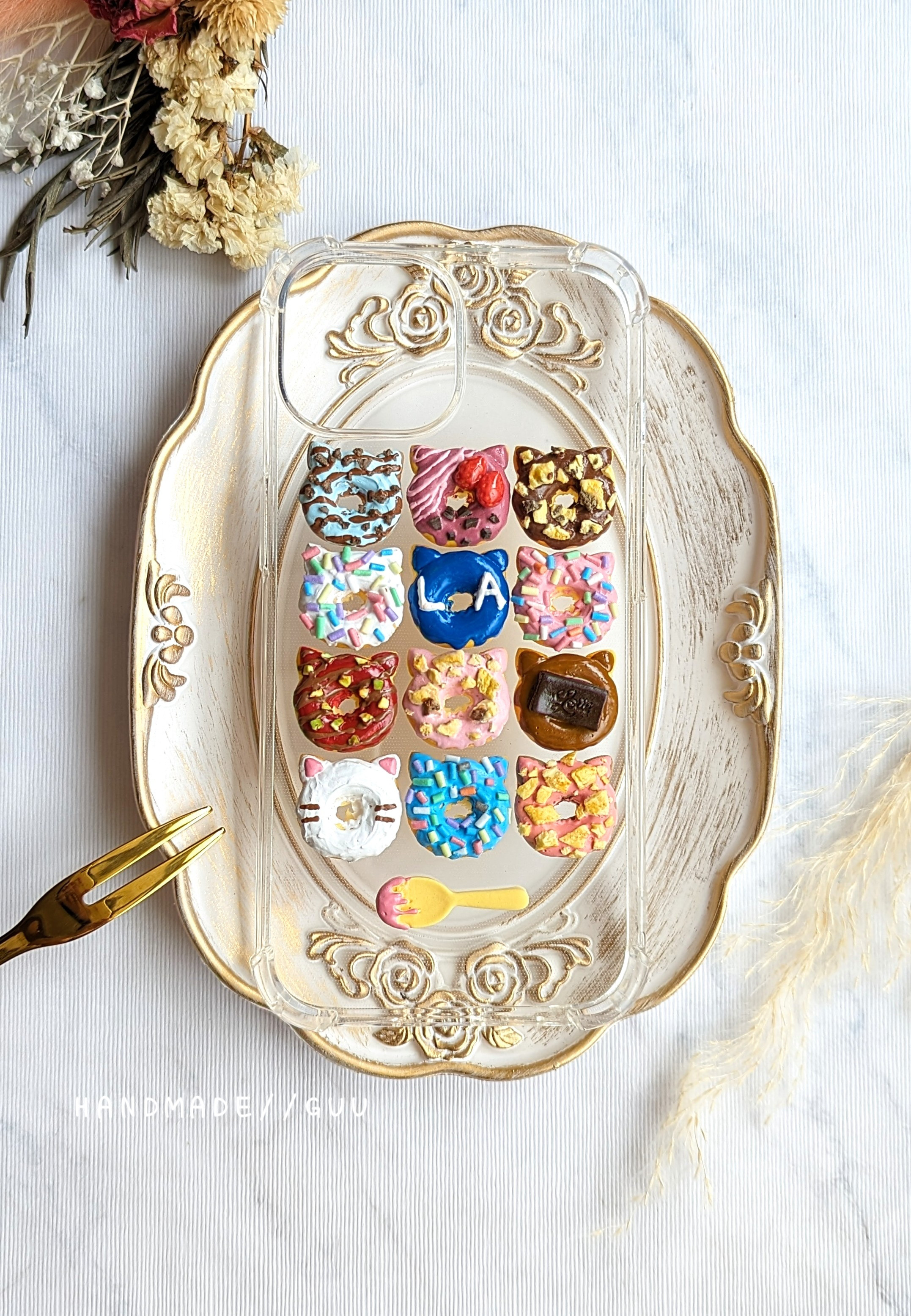 【12種⭐️アメリカンミニチュア猫ドーナツ&スプーン付】おすすめ　フェイクフード　食品サンプル　スマホケース　猫