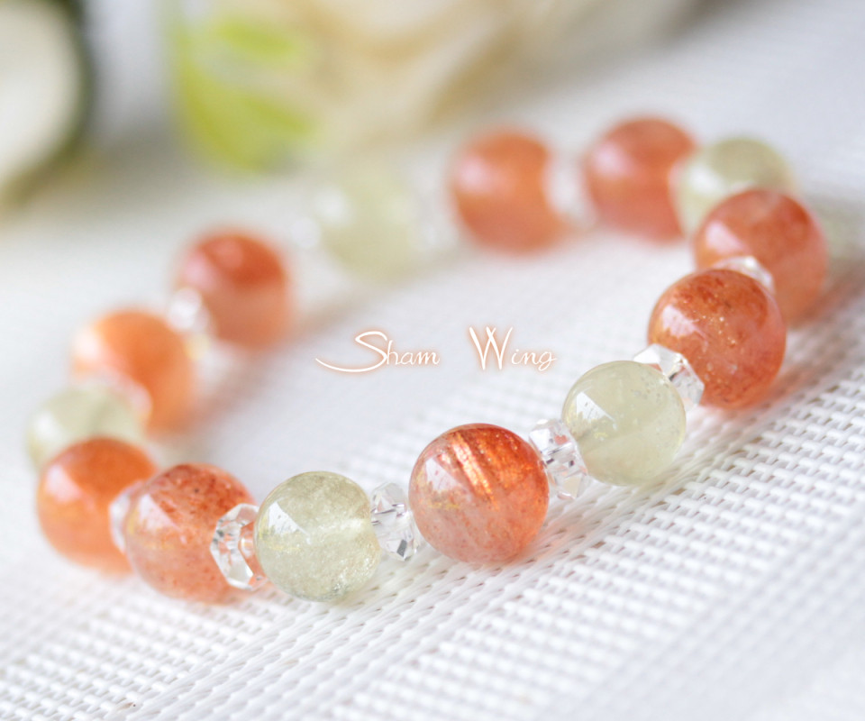 高品質リビアングラス＆サンストーン 煌めきブレスレット✿天然石