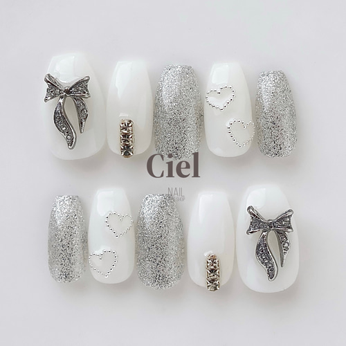 size order】nailtip きらきらネイル リボンネイル シュガーネイル