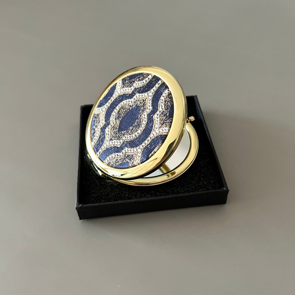 【受注制作】新作♦モロッカン生地のコンパクトミラー♦イデアル♦ベージュ♦ゴールド♦拡大鏡 * ギフトにおすすめ * 4枚目の画像