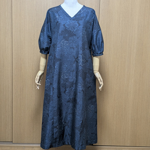 着物リメイク☆336上質紬コクーンワンピース／サイズL～LL 着物リメイク☆336上質紬コクーンワンピース／サイズL～LL