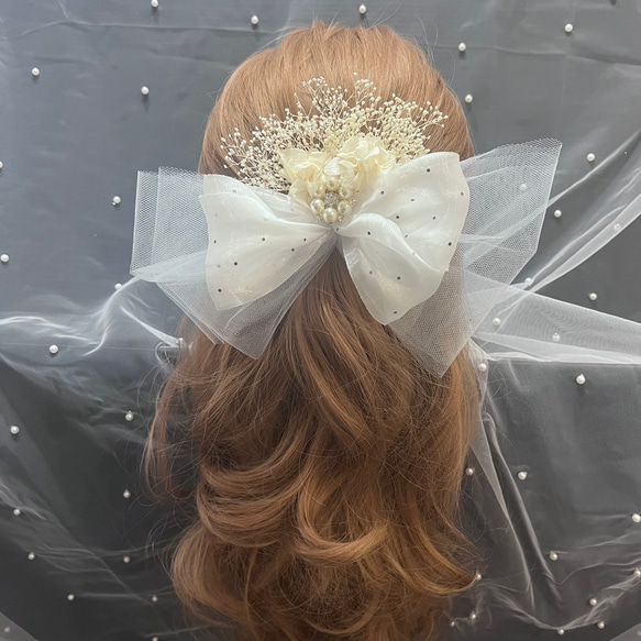 かすみ草&リボンの髪飾り かすみ草&リボンの髪飾り