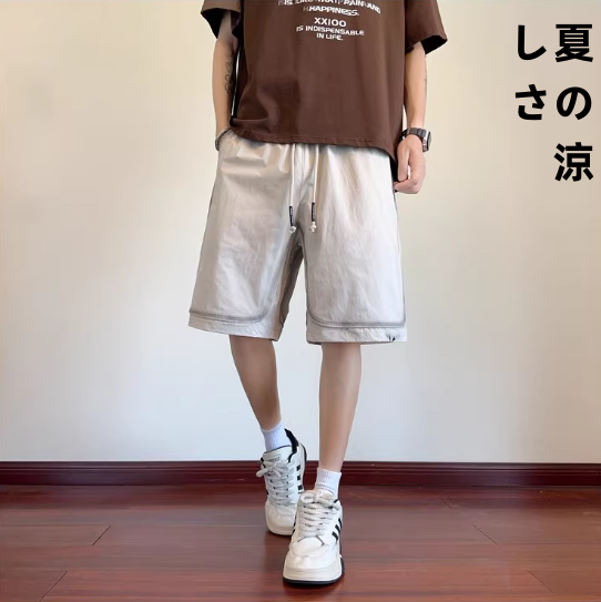 夏の薄手ストレートゆったりパンツ男2025新型トレンディパンツ夏のシンプルカジュアルパンツ男5分パンツ