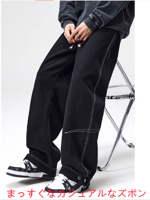 ストレートジーンズメンズスプリングアンドオータムスタイルハイストリートレトロデザイン怠zyなスタイルワイドレッグズボン