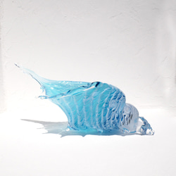 アクアブルー貝殻のガラスの入れ物：シェルの器 5枚目の画像