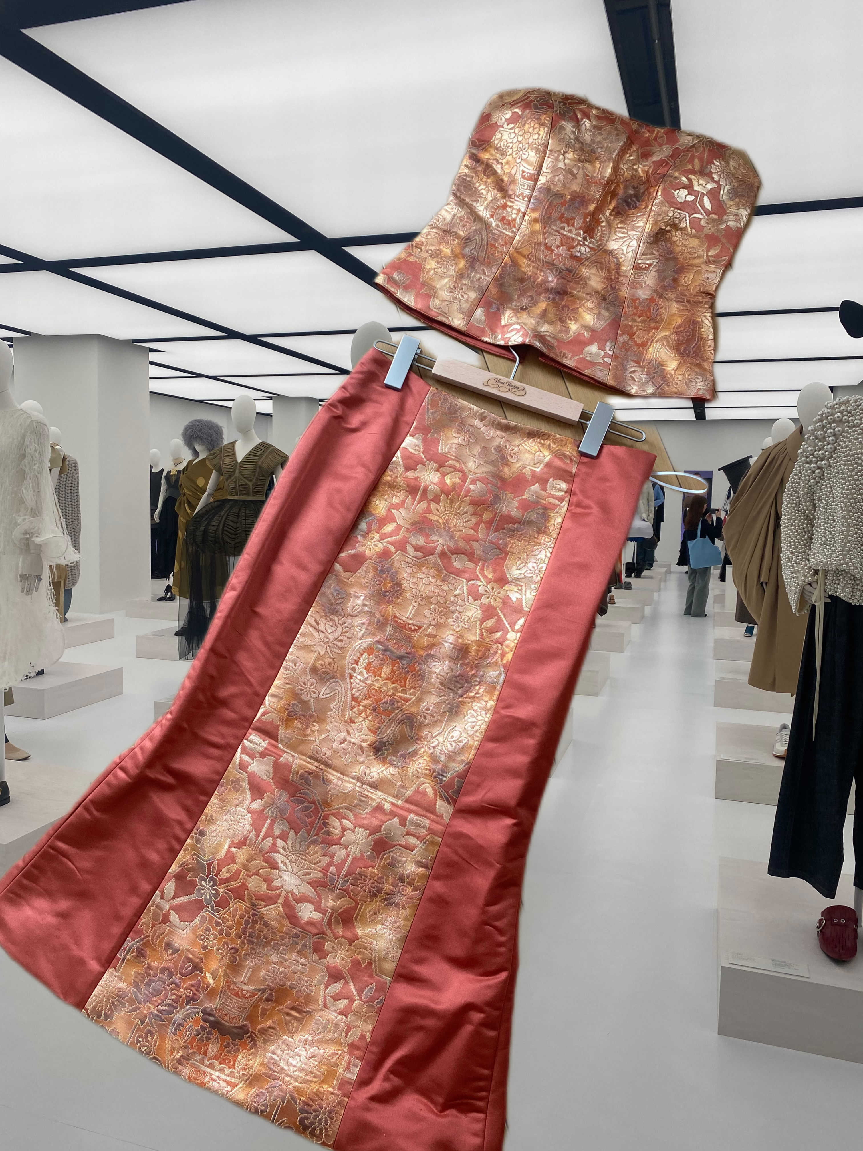 着物帯リメイク　ソフトマーメイドスカート　茶色