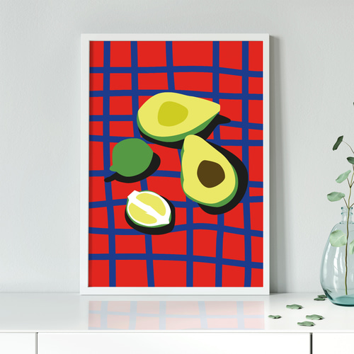 アートポスター アボカド ライム ポップアート 赤 青 グリッド