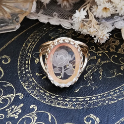 ヴィンテージフラワーカメオ ブルー オーバル リング 指輪 / 18x13mm