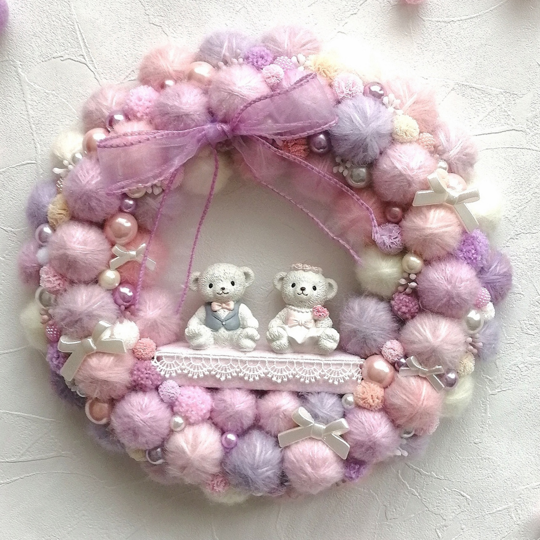 心ウキウキ♡毛糸玉のウェディングリース〜ピンクパープル〜 5,250円