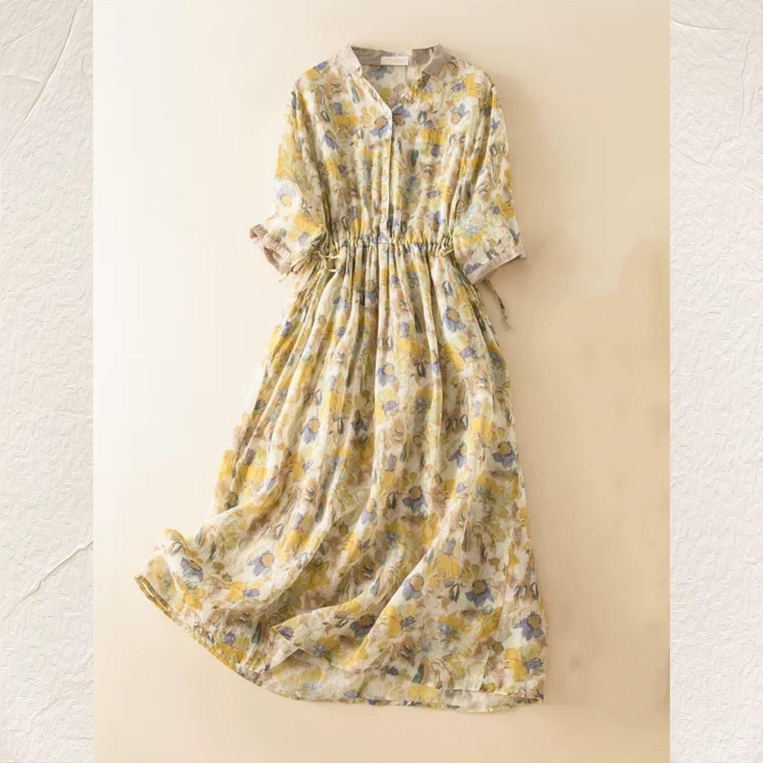 【受注】 新作 お洒落 綿麻 半袖 ワンピース  洗濯可